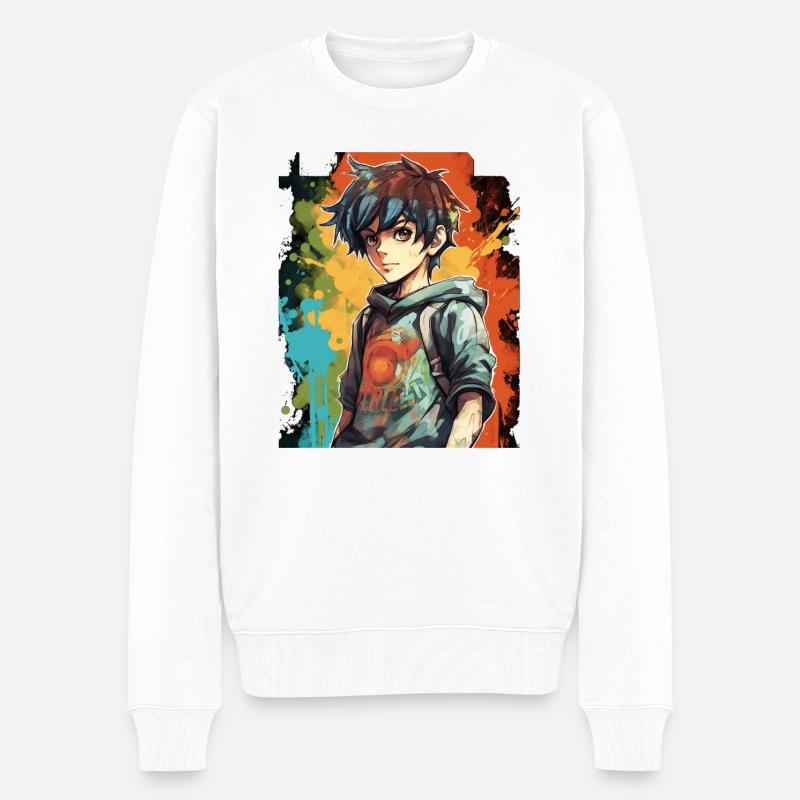 Anime Boy - Männer Premium Bio Pullover - Weiß