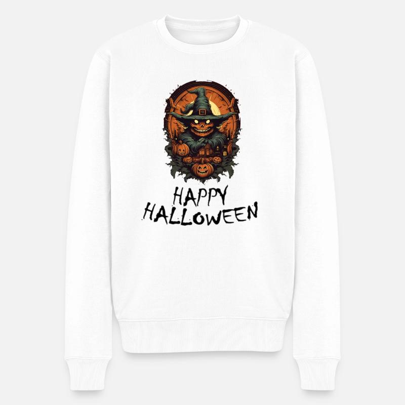 Halloween - Happy Halloween - Männer Premium Bio Pullover - Weiß