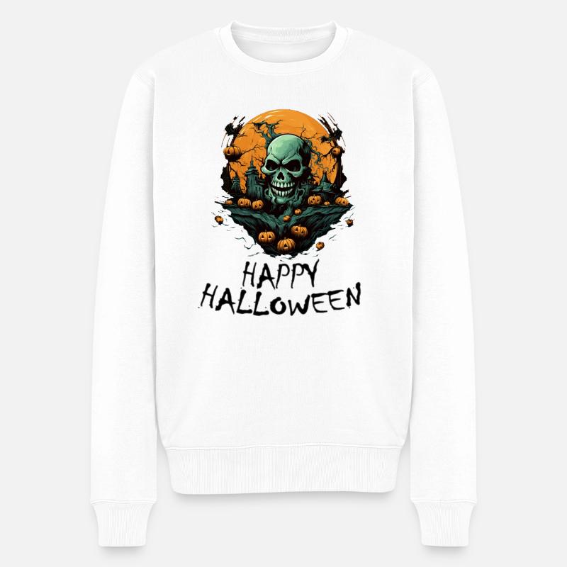 Halloween - Happy Halloween - Männer Premium Bio Pullover - Weiß