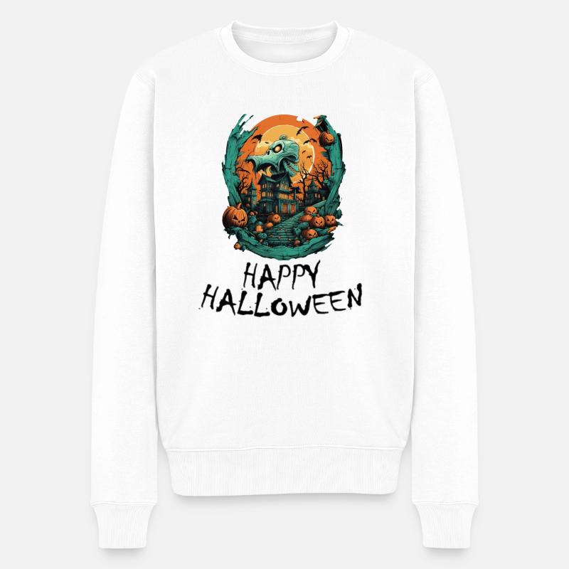 Halloween - Happy Halloween - Männer Premium Bio Pullover - Weiß
