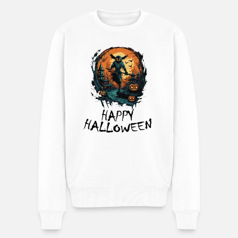 Halloween - Happy Halloween - Männer Premium Bio Pullover - Weiß