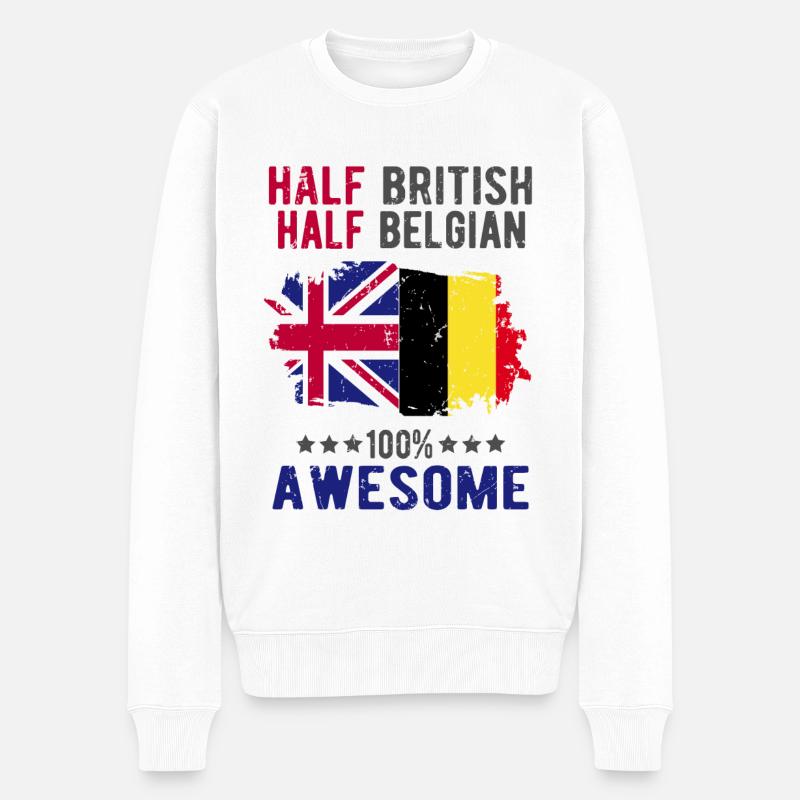 Halb Brite Halb Belgier - Männer Premium Bio Pullover - Weiß