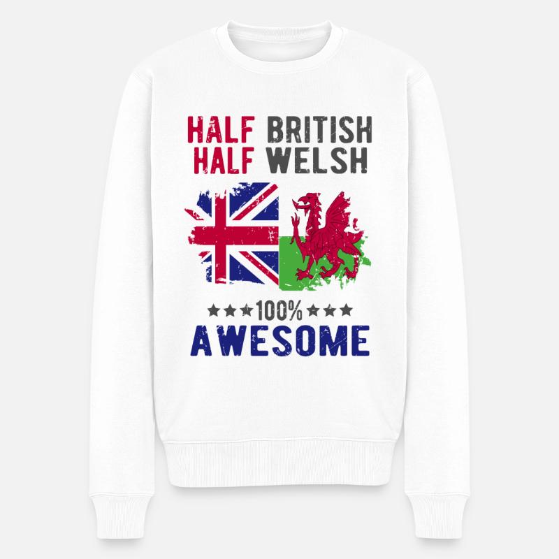 Halb Brite Halb Waliser - Männer Premium Bio Pullover - Weiß