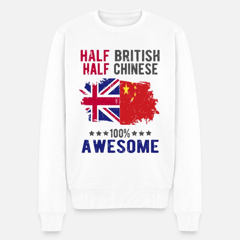 Halb Brite Halb Chinese - Männer Premium Bio Pullover - Weiß