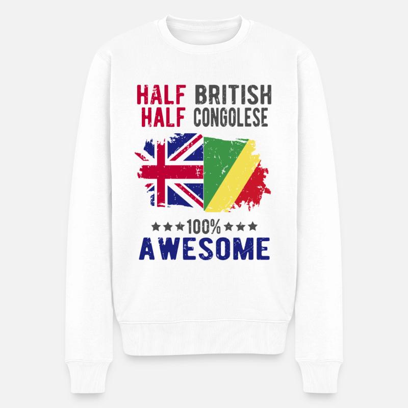 Halb Brite Halb Kongolese - Männer Premium Bio Pullover - Weiß