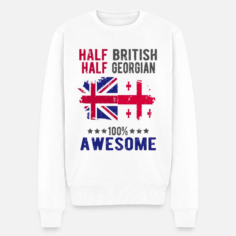 Halb Brite Halb Georgier - Männer Premium Bio Pullover - Weiß