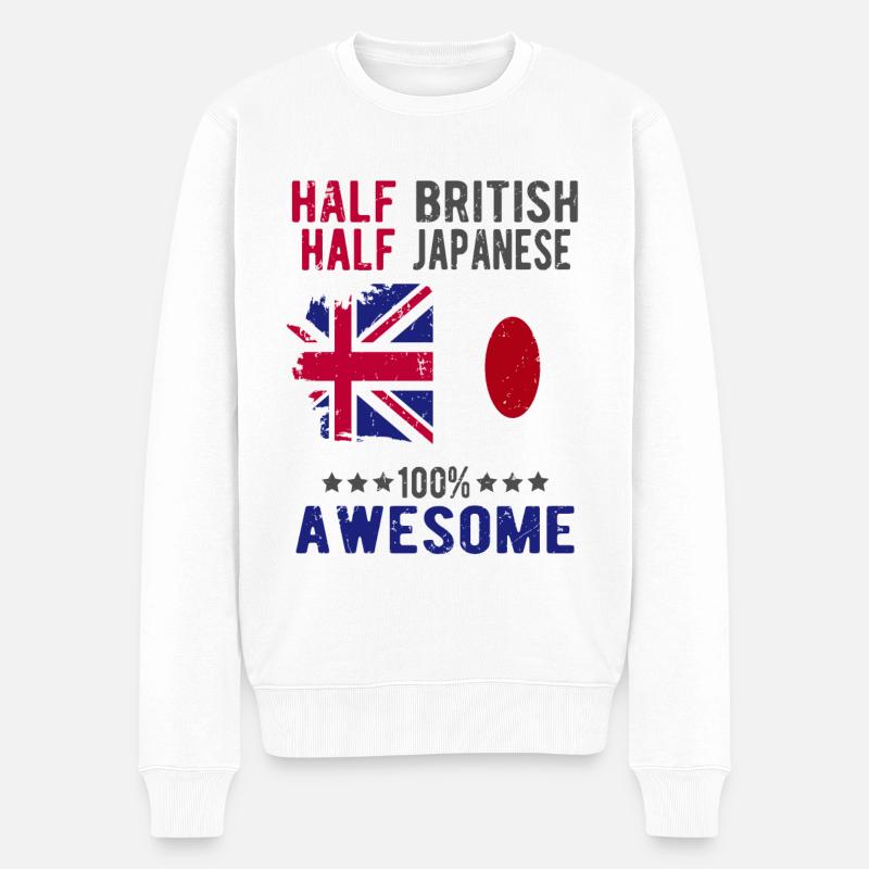 Halb Brite Halb Japaner - Männer Premium Bio Pullover - Weiß