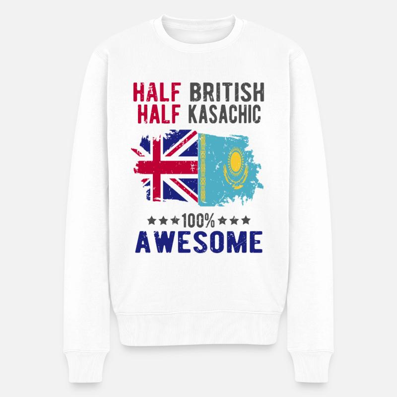 Halb Brite Halb Kasache - Männer Premium Bio Pullover - Weiß