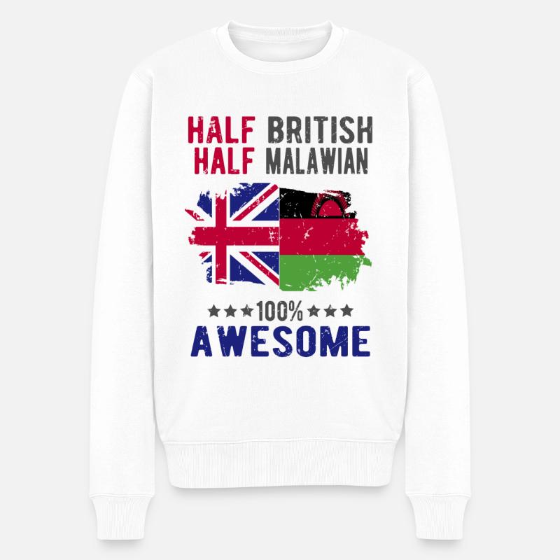 Halb Brite Halb Malawi - Männer Premium Bio Pullover - Weiß