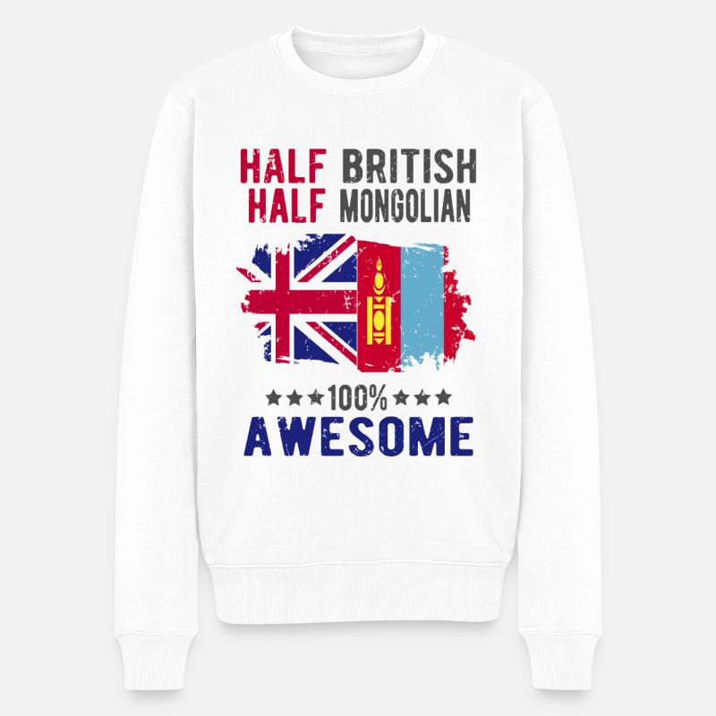 Halb Brite Halb Mongole - Männer Premium Bio Pullover - Weiß