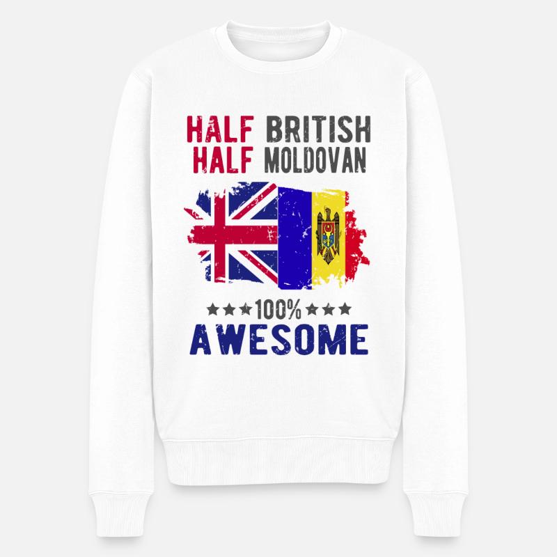 Halb Brite Halb Moldawier - Männer Premium Bio Pullover - Weiß