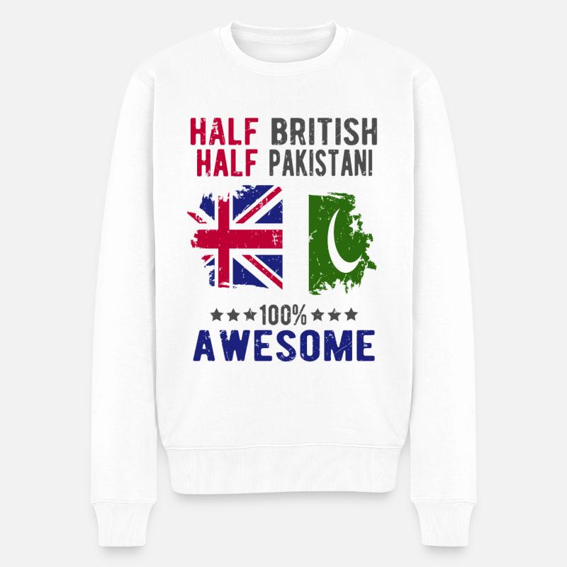 Halb Brite Halb Pakistaner - Männer Premium Bio Pullover - Weiß