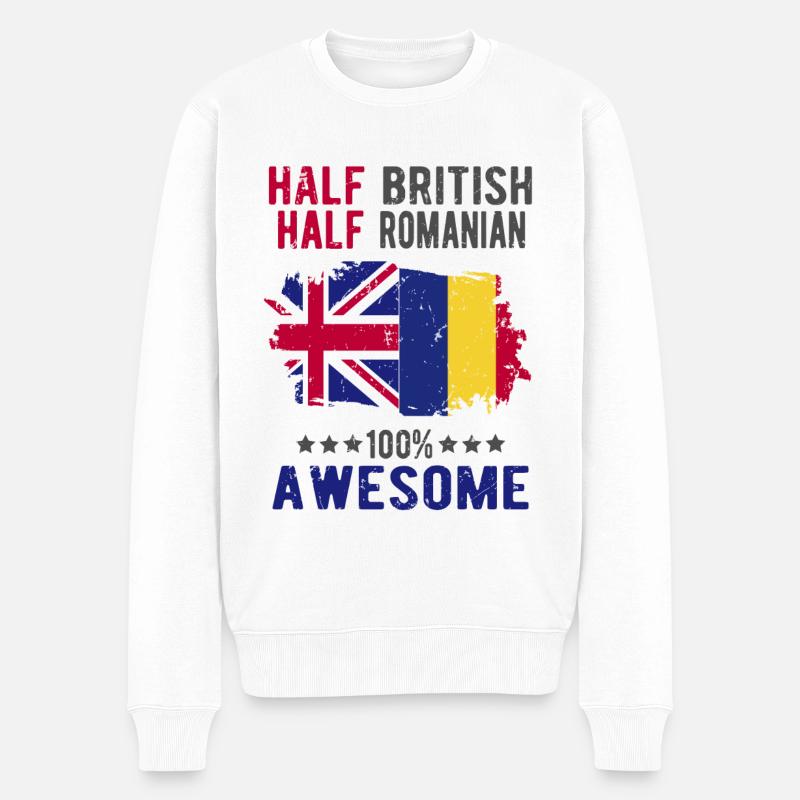 Halb Brite Halb Rumäne - Männer Premium Bio Pullover - Weiß