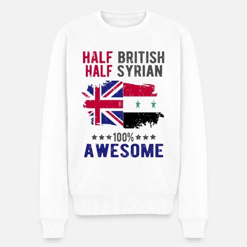 Halb Brite Halb Syrier - Männer Premium Bio Pullover - Weiß