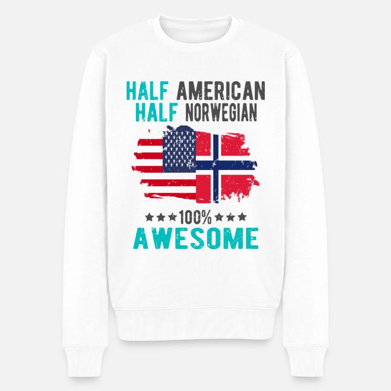 Halb Amerikaner Halb Norweger - Männer Premium Bio Pullover - Weiß