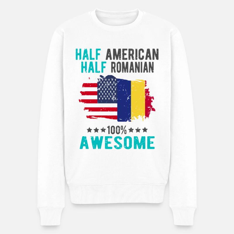 Halb Amerikaner Halb Rumäne - Männer Premium Bio Pullover - Weiß