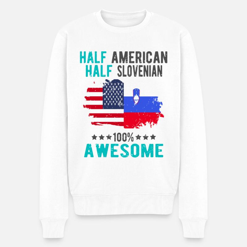 Halb Amerikaner Halb Slowenier - Männer Premium Bio Pullover - Weiß