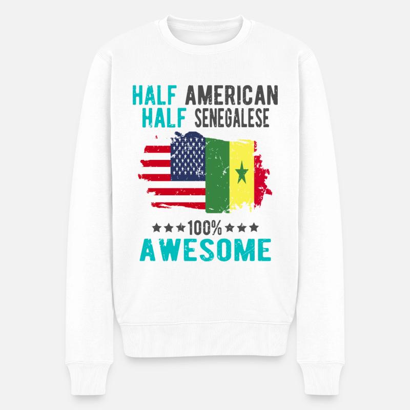 Halb Amerikaner Halb Senegalese - Männer Premium Bio Pullover - Weiß