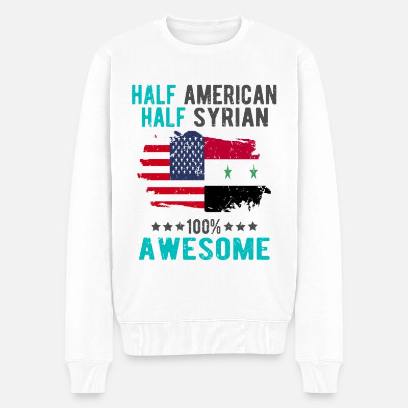 Halb Amerikaner Halb Syrier - Männer Premium Bio Pullover - Weiß
