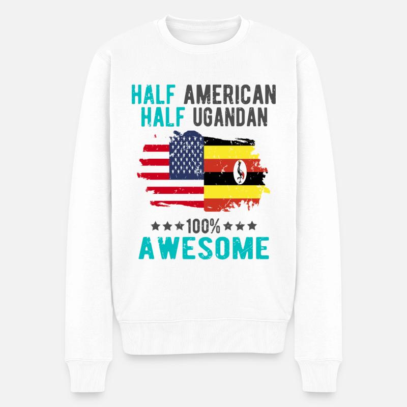 Halb Amerikaner Halb Ugander - Männer Premium Bio Pullover - Weiß