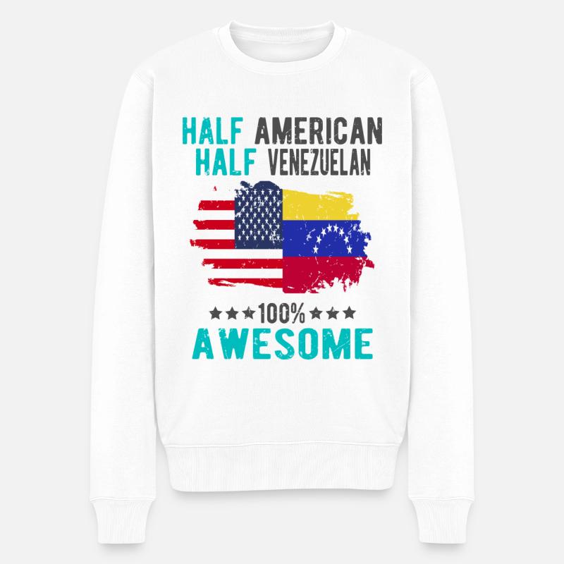 Halb Amerikaner Halb Venezolaner - Männer Premium Bio Pullover - Weiß