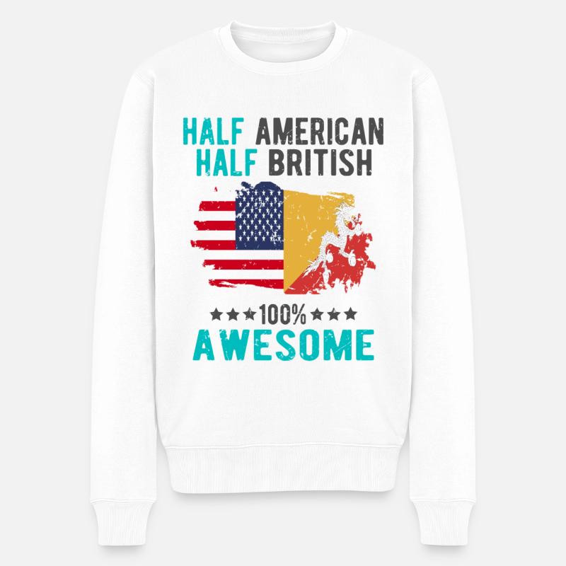 Halb Amerikaner Halb Brite - Männer Premium Bio Pullover - Weiß
