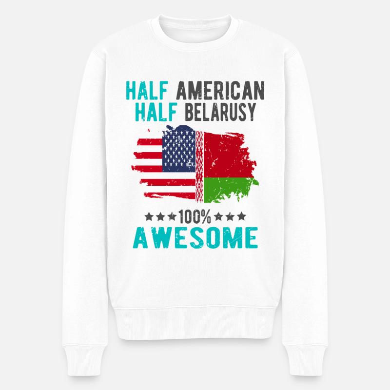 Halb Amerikaner Halb Belarusse - Männer Premium Bio Pullover - Weiß