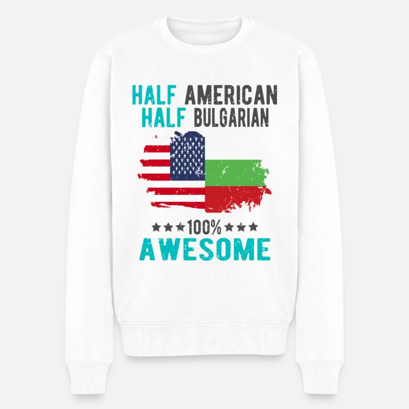 Halb Amerikaner Halb Bulgare - Männer Premium Bio Pullover - Weiß