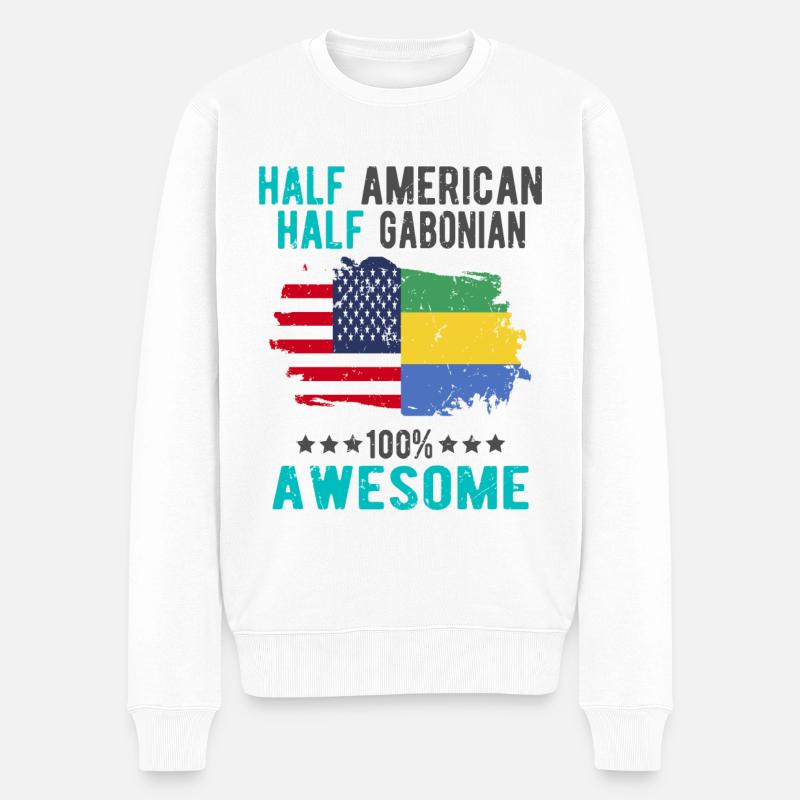 Halb Amerikaner Halb Gabuner - Männer Premium Bio Pullover - Weiß