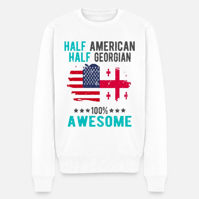 Halb Amerikaner Halb Georgier - Männer Premium Bio Pullover - Weiß