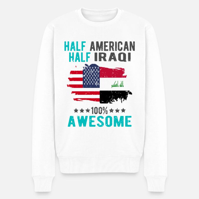 Halb Amerikaner Halb Iraki - Männer Premium Bio Pullover - Weiß