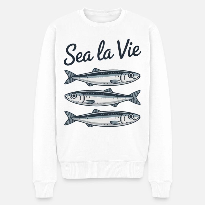 Liebe Sardinen Fisch Meer - Männer Premium Bio Pullover - Weiß