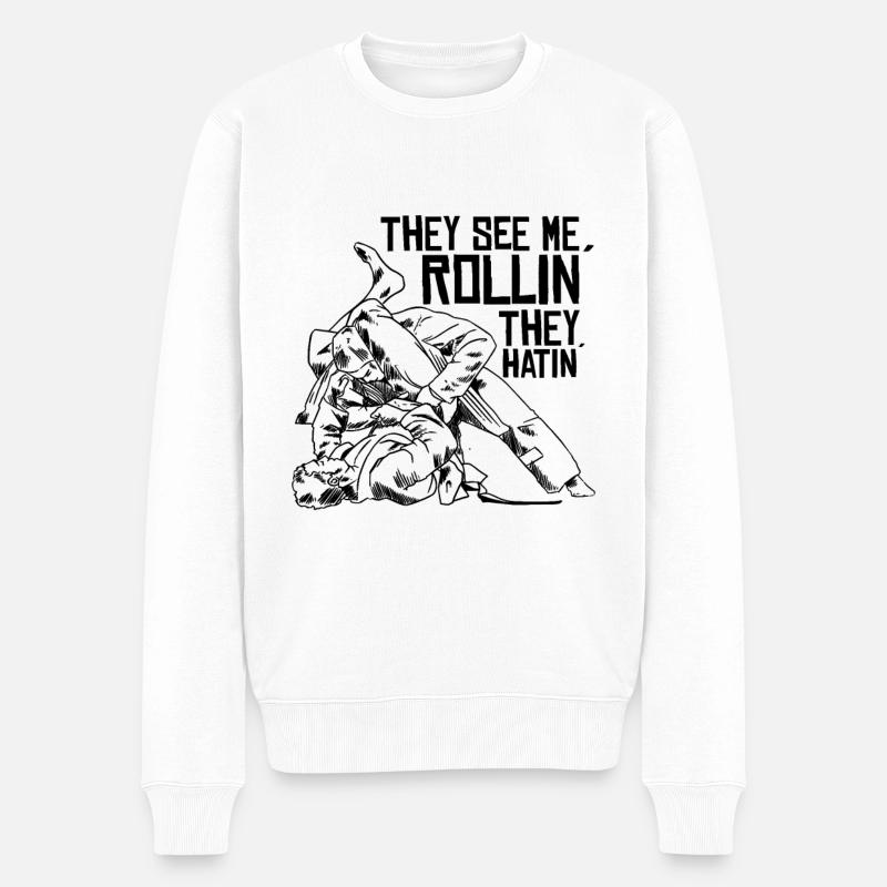 Brazilian Jiu-Jitsu They See Me Rollin They Hatin - Männer Premium Bio Pullover - Weiß