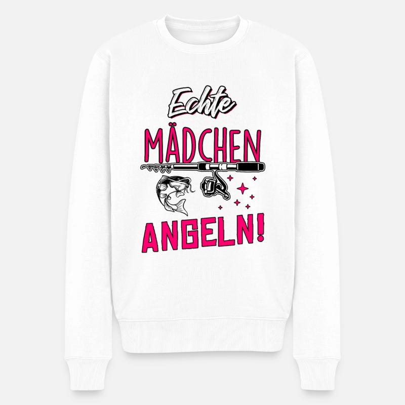 Echte Mädchen Angeln - Männer Premium Bio Pullover - Weiß