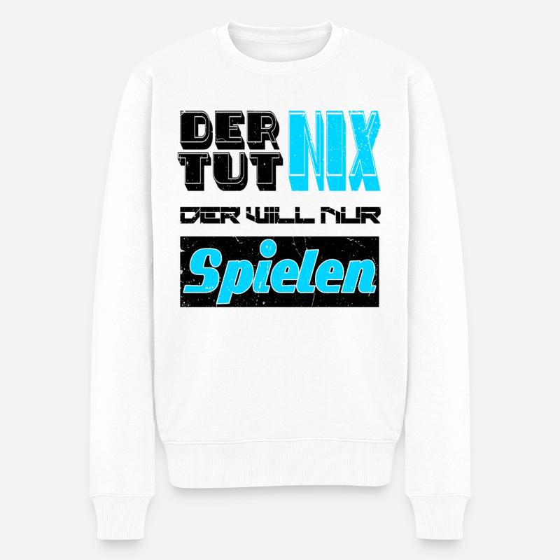 Der tut nix der will nur spielen Gamer Spruch - Männer Premium Bio Pullover - Weiß