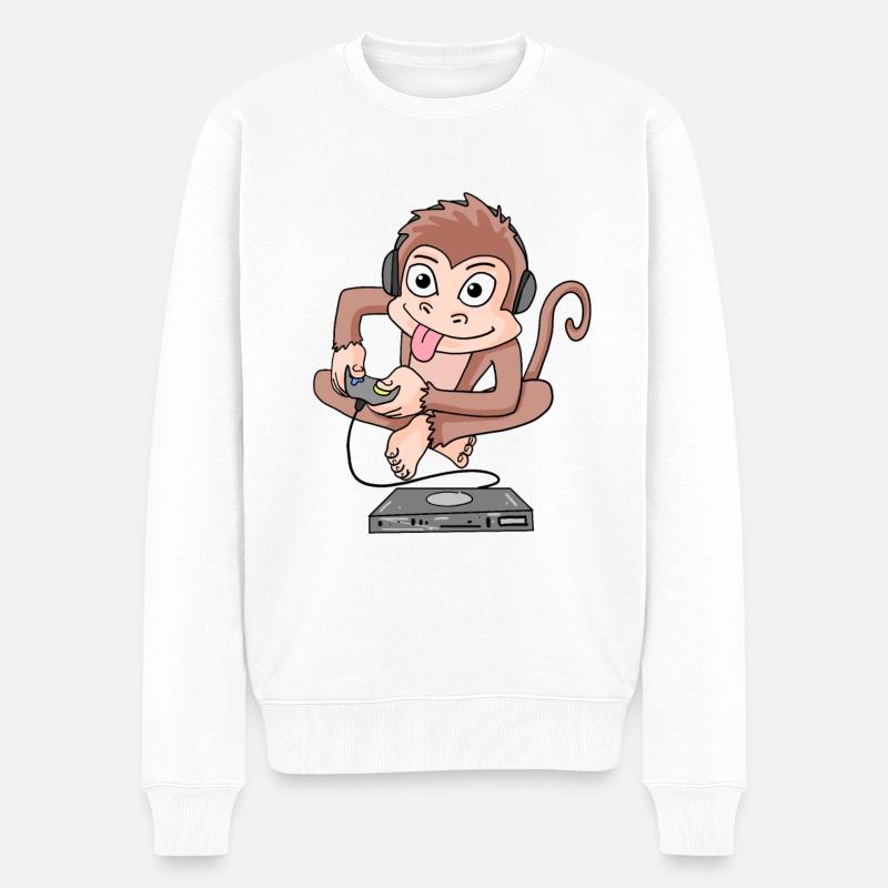 Affe spielt Videospiele - Männer Premium Bio Pullover - Weiß