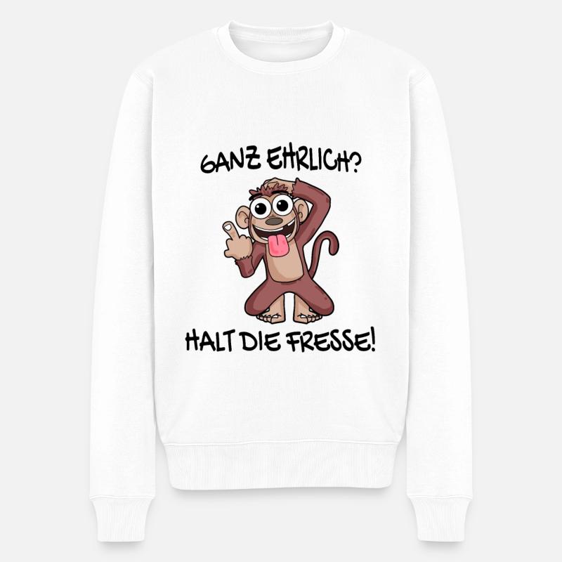 Ganz ehrlich halt die Fresse Affe - Männer Premium Bio Pullover - Weiß