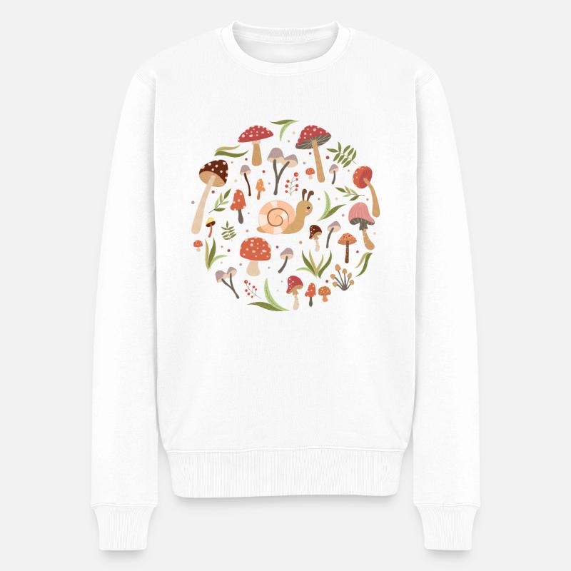 Escargot d’automne &Champignons (Ronde) - Pull Premium bio Homme - blanc