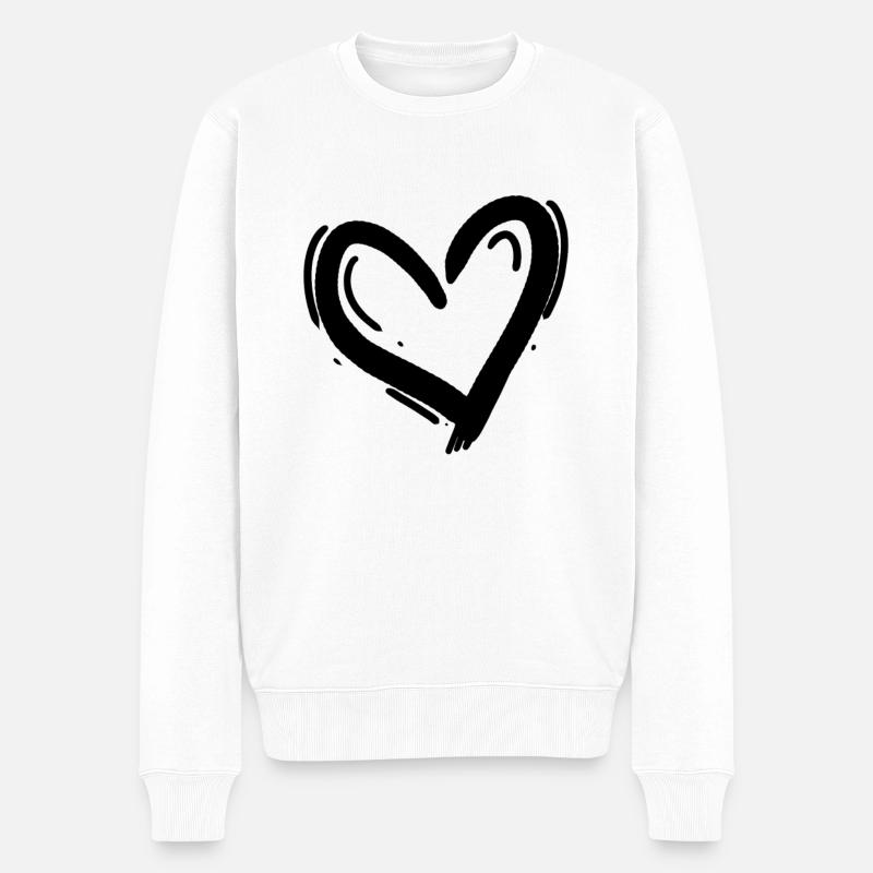 Herz Schwarz - Männer Premium Bio Pullover - Weiß