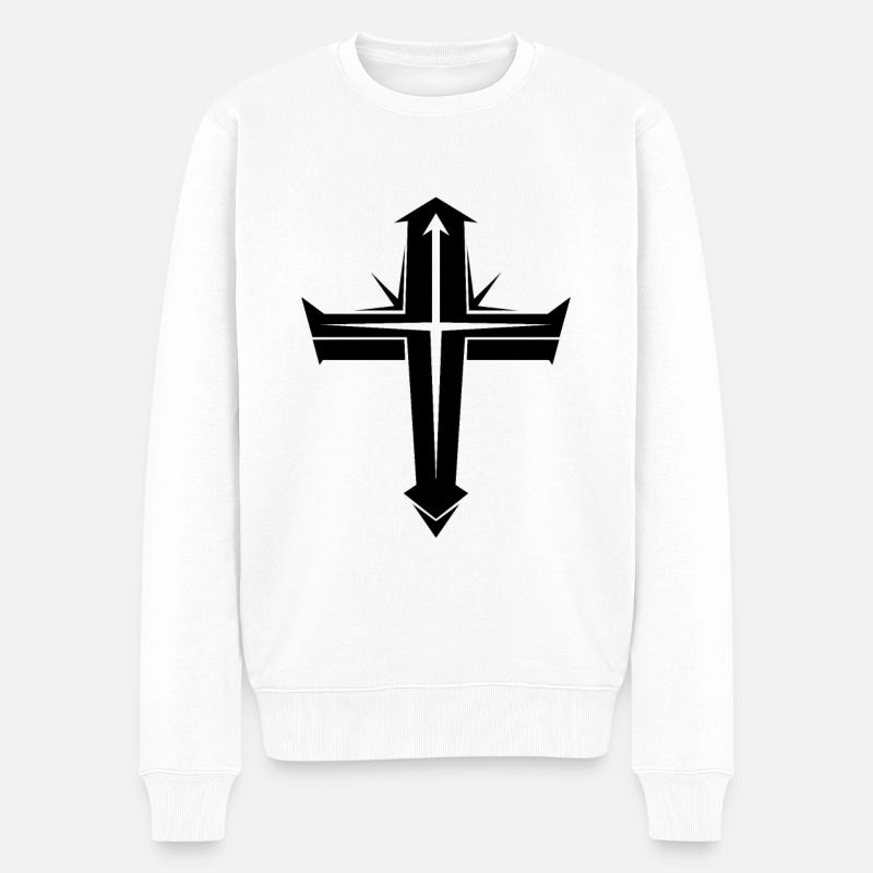 Christliches Kreuz - Männer Premium Bio Pullover - Weiß