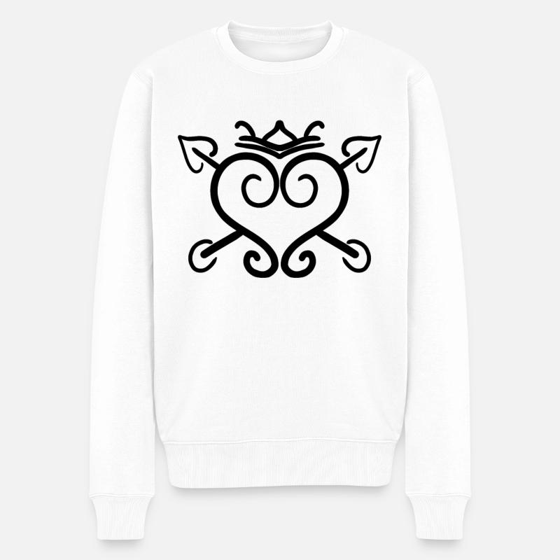 Herz Pfeil Krone Symbol - Männer Premium Bio Pullover - Weiß