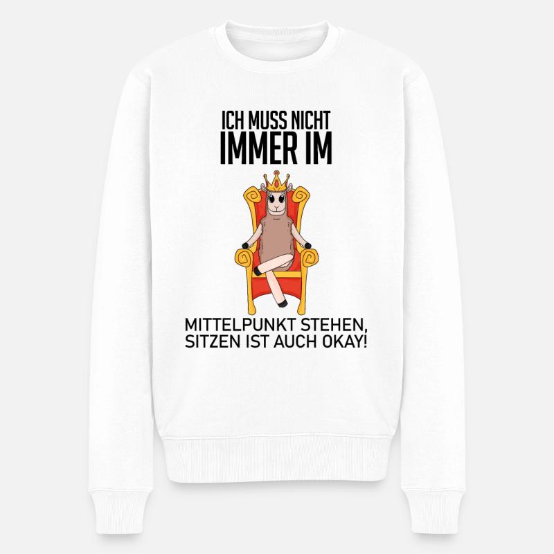 Lustiger Spruch König - im Mittelpunkt stehen - Männer Premium Bio Pullover - Weiß