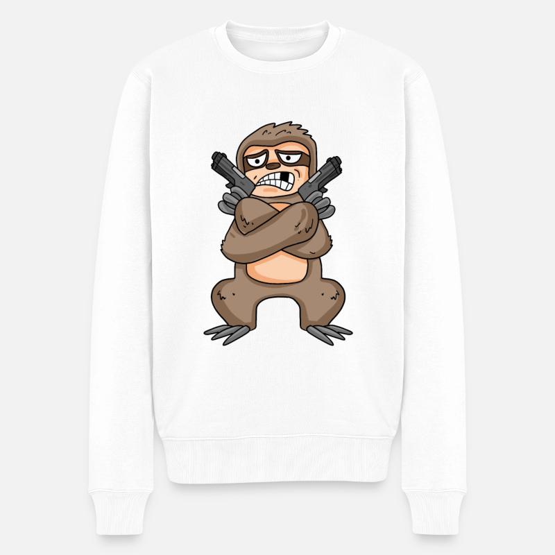 Faultier mit Pistole - Männer Premium Bio Pullover - Weiß