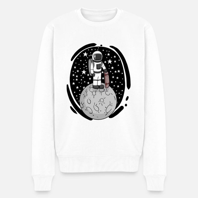 Astronaut mit Skateboard im Weltall - Männer Premium Bio Pullover - Weiß