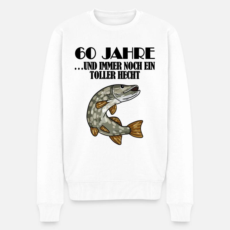 60. Geburtstag Angler Lustiger Spruch - 60 Jahre - Männer Premium Bio Pullover - Weiß