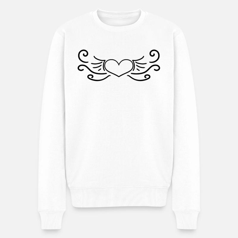 Herz Schwarz - Männer Premium Bio Pullover - Weiß