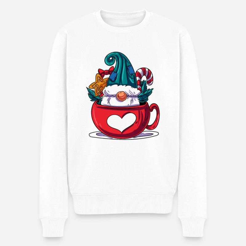 Weihnachtswichtel im Becher - Männer Premium Bio Pullover - Weiß