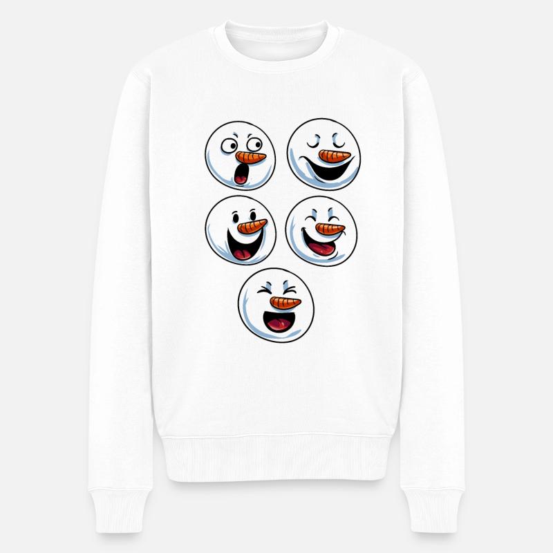 Schneemann Gesichter - Männer Premium Bio Pullover - Weiß