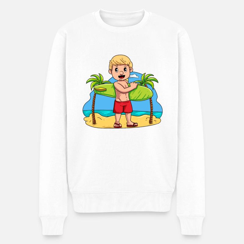 Enfant Surfeur de planche de surf - Pull Premium bio Homme - blanc