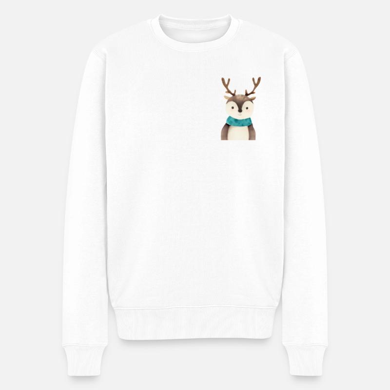 Aquarell Hirsch Brusttasche - Männer Premium Bio Pullover - Weiß